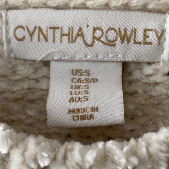 Cynthia Rowley Cream Crew Neck Sweater with accented with Gold Metallic - Picture 4 of 8